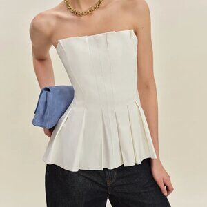 NWOT Reformation Ashlyn Pleated Strapless Top White 6